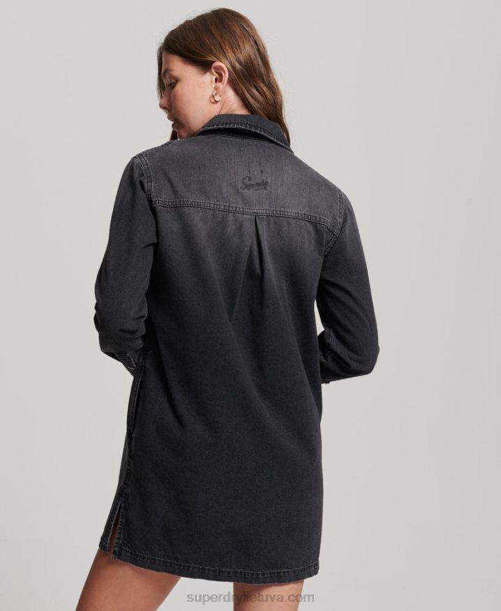 Superdry Denim Shirt Dress Dark Grey Women