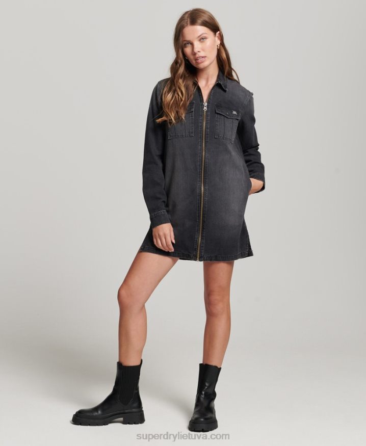 Superdry Denim Shirt Dress Dark Grey Women