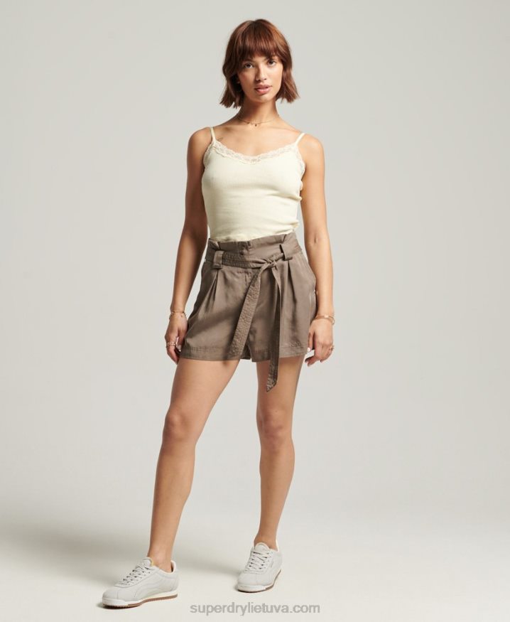 Superdry Desert Paperbag Shorts Khaki Women