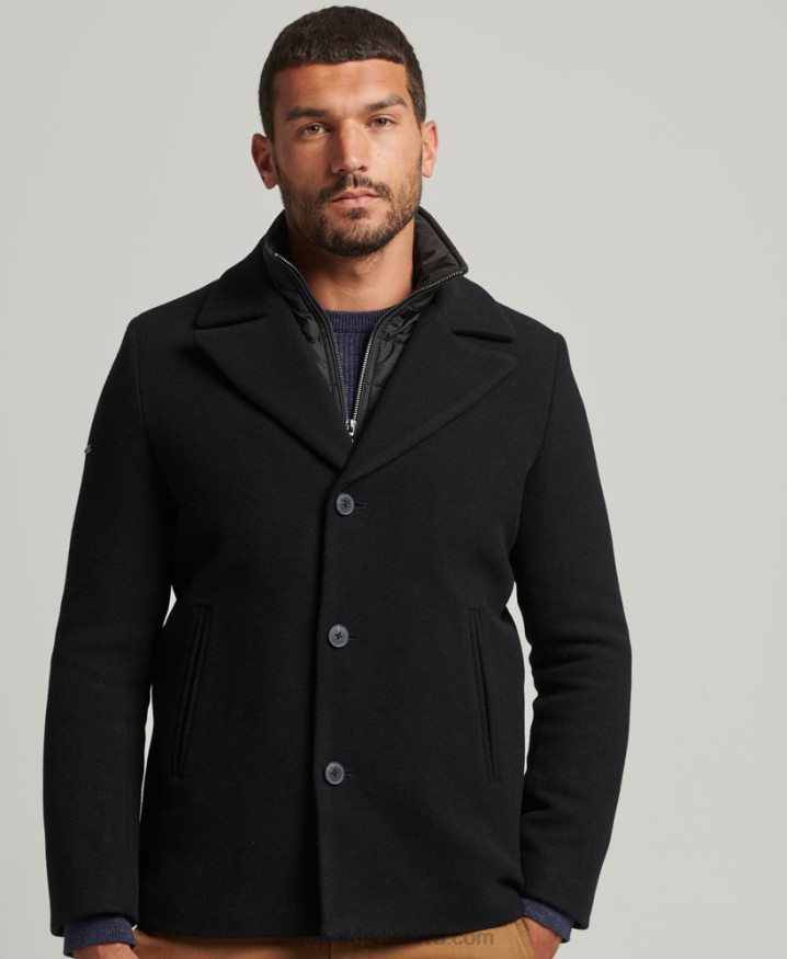 Superdry Detachable Lining Short Wool Coat Black Men