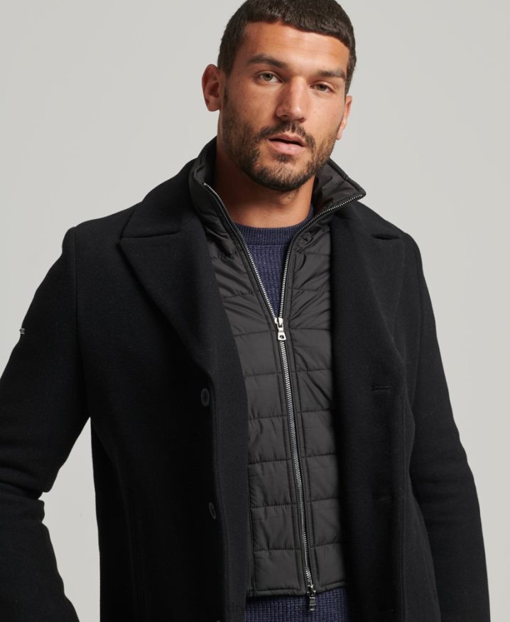 Superdry Detachable Lining Short Wool Coat Black Men