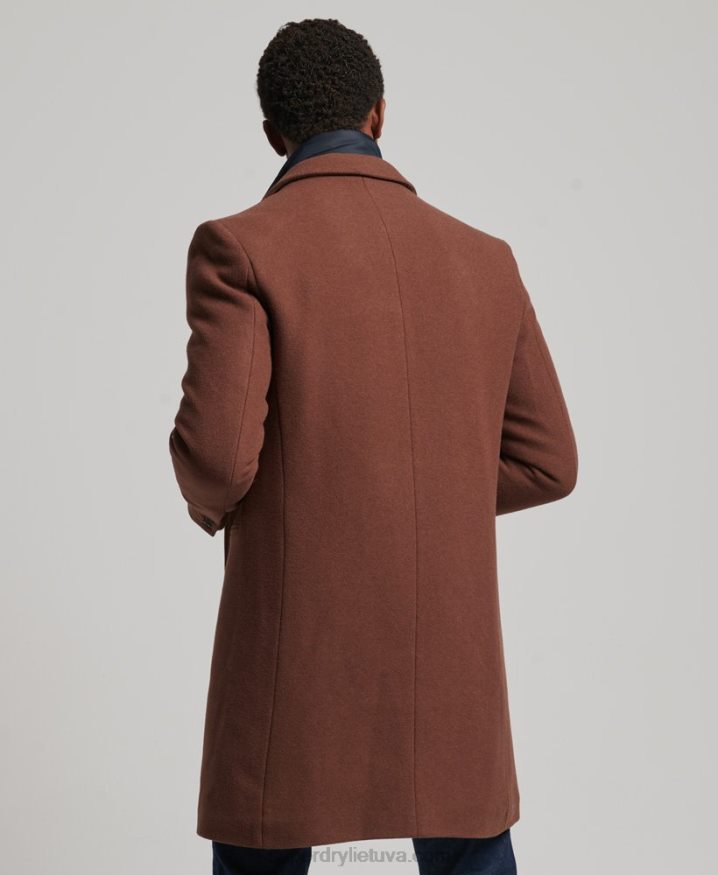 Superdry Detachable Lining Wool Town Coat Brown Men