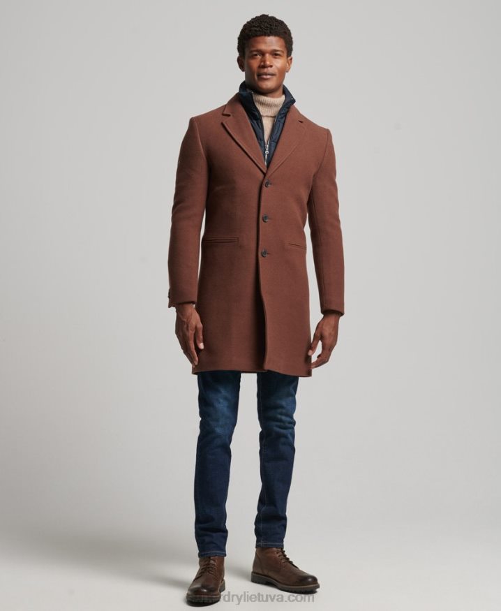 Superdry Detachable Lining Wool Town Coat Brown Men