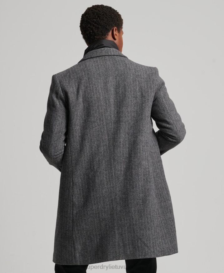 Superdry Detachable Lining Wool Town Coat Dark Grey Men