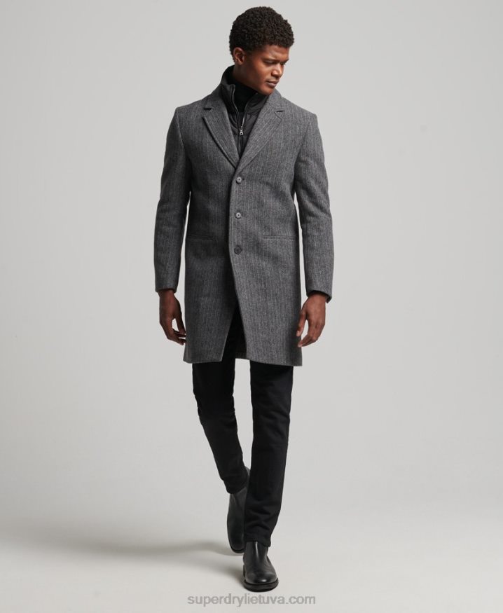 Superdry Detachable Lining Wool Town Coat Dark Grey Men