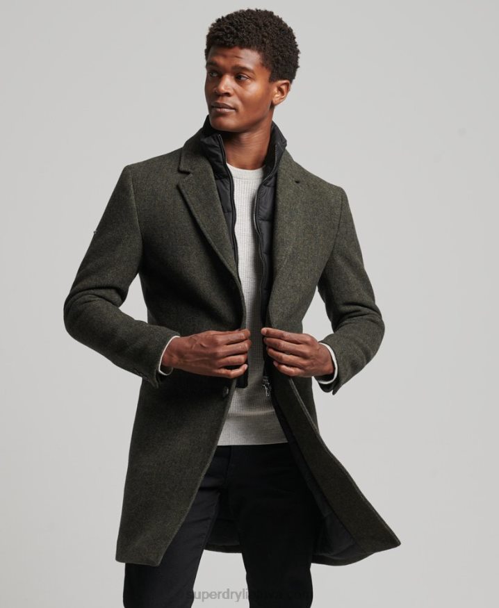 Superdry Detachable Lining Wool Town Coat Green Men