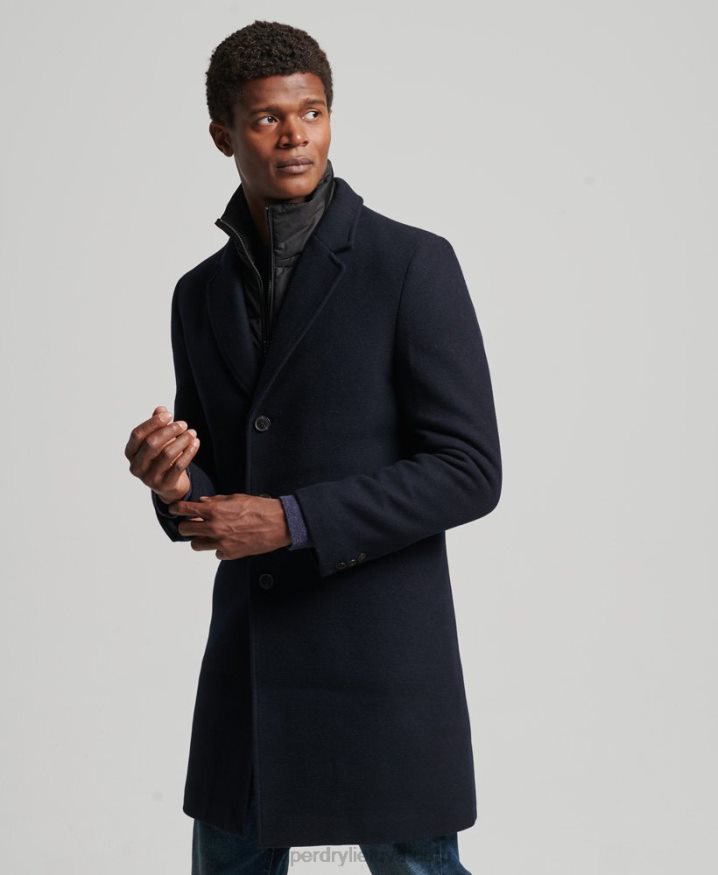 Superdry Detachable Lining Wool Town Coat Navy Men