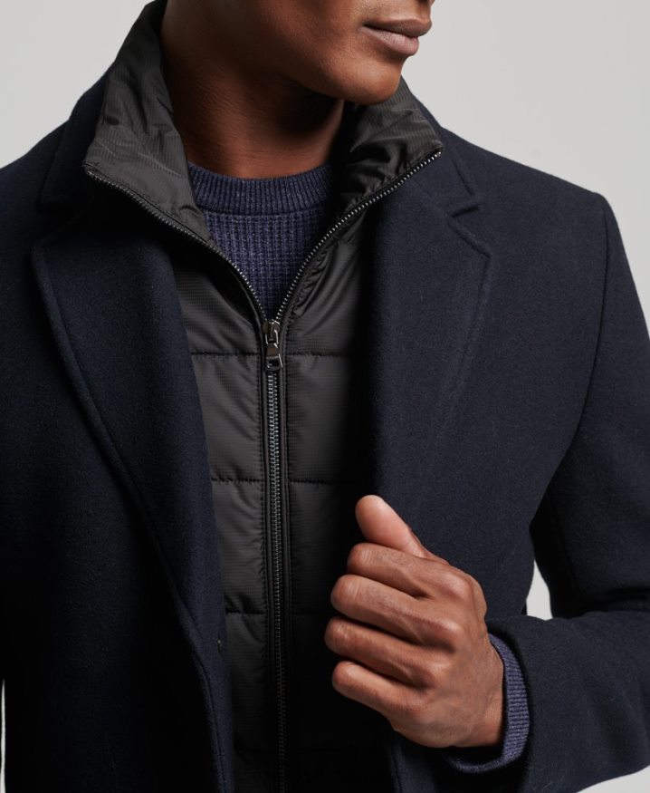 Superdry Detachable Lining Wool Town Coat Navy Men