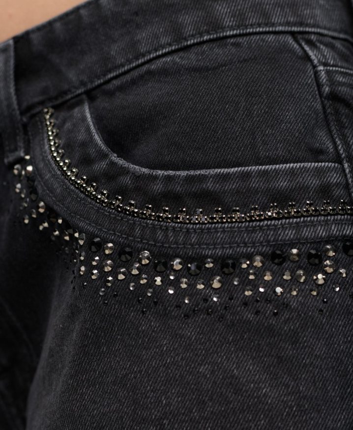 Superdry Diamante Embellished Denim Shorts Black Women