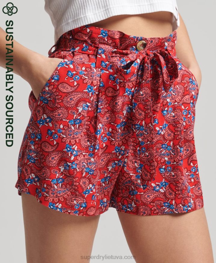 Superdry Ecovero Vintage Paperbag Printed Shorts Red Women