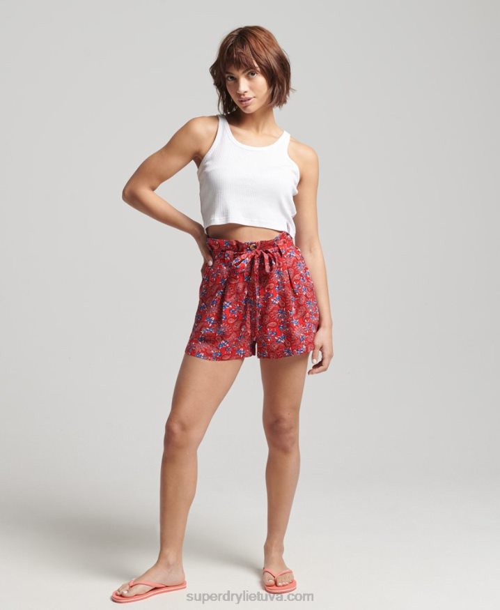 Superdry Ecovero Vintage Paperbag Printed Shorts Red Women