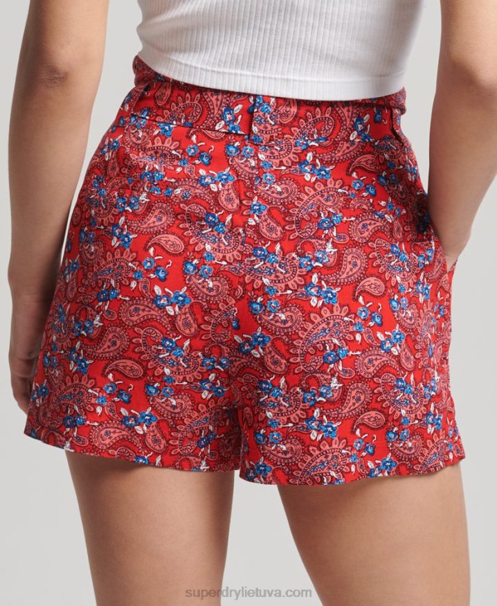 Superdry Ecovero Vintage Paperbag Printed Shorts Red Women