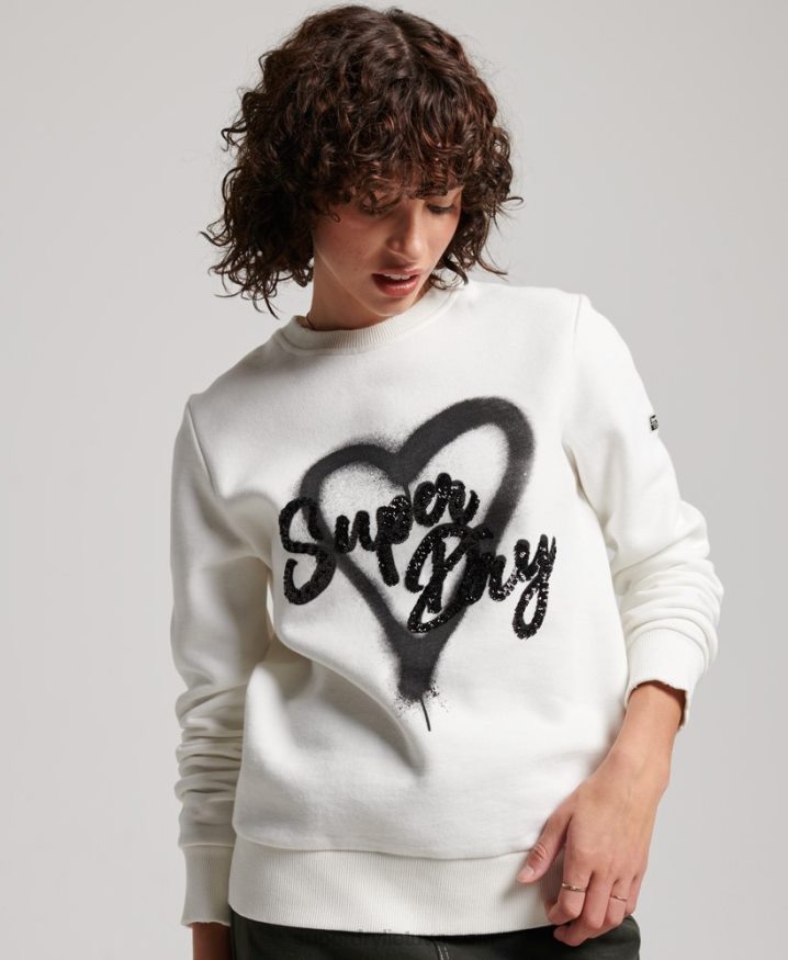 Superdry Embellished Crew Sweatshirt White Women