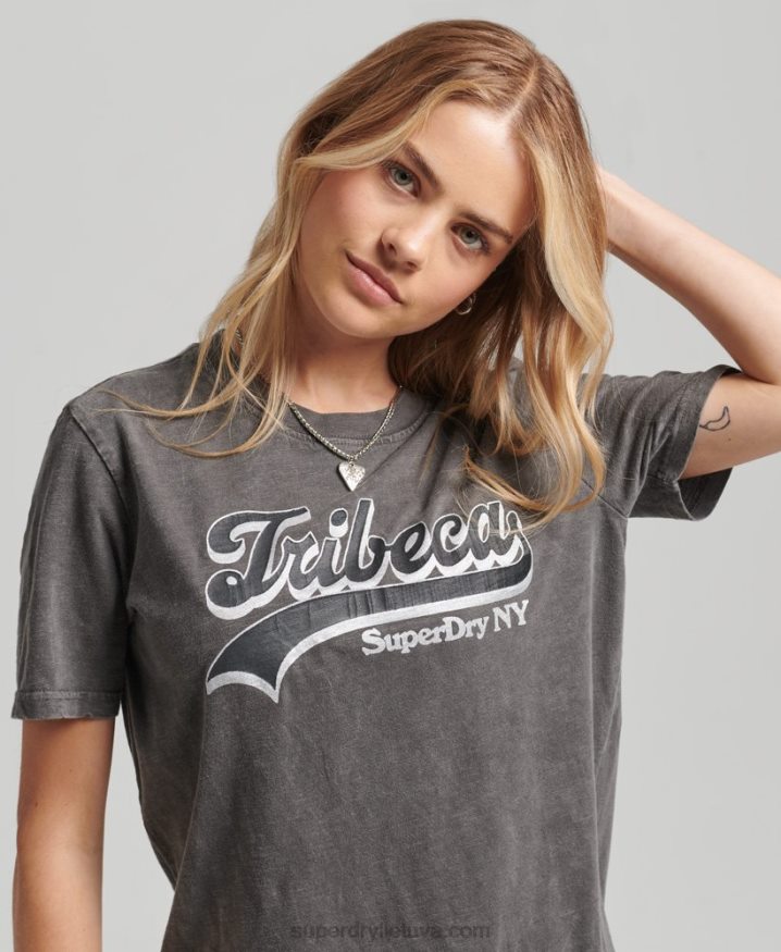 Superdry Embellished Graphic Logo T-Shirt Dark Grey Women