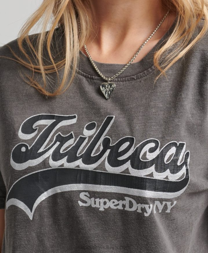 Superdry Embellished Graphic Logo T-Shirt Dark Grey Women