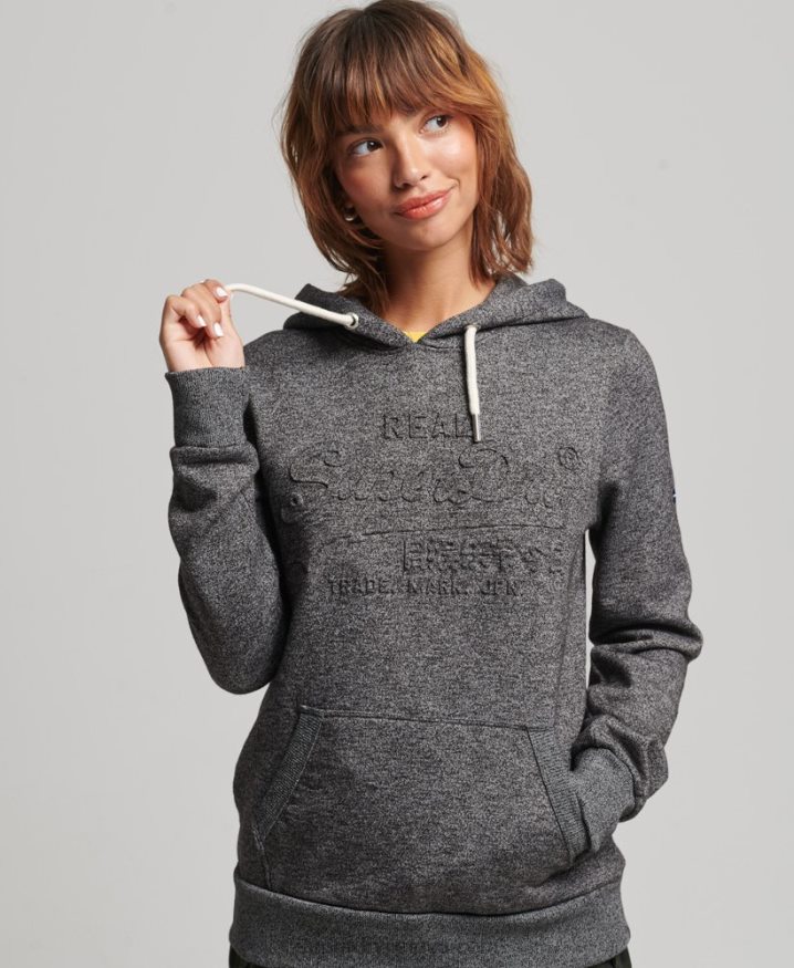 Superdry Embossed Graphic Logo Hoodie Dark Grey Women