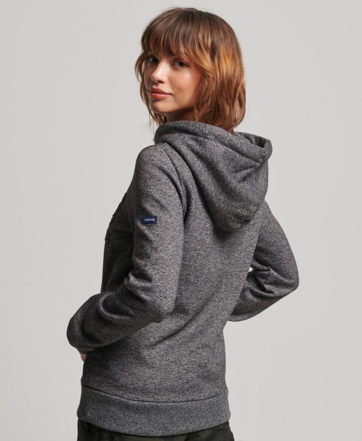 Superdry Embossed Graphic Logo Hoodie Dark Grey Women