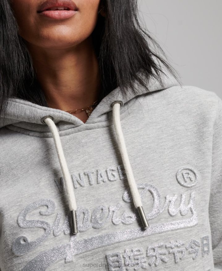 Superdry Embossed Graphic Logo Hoodie Grey Women