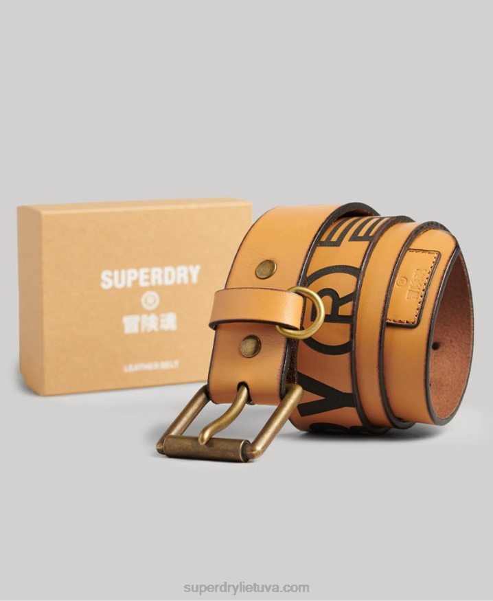 Superdry Embossed Leather Belt Gift Box Tan Men