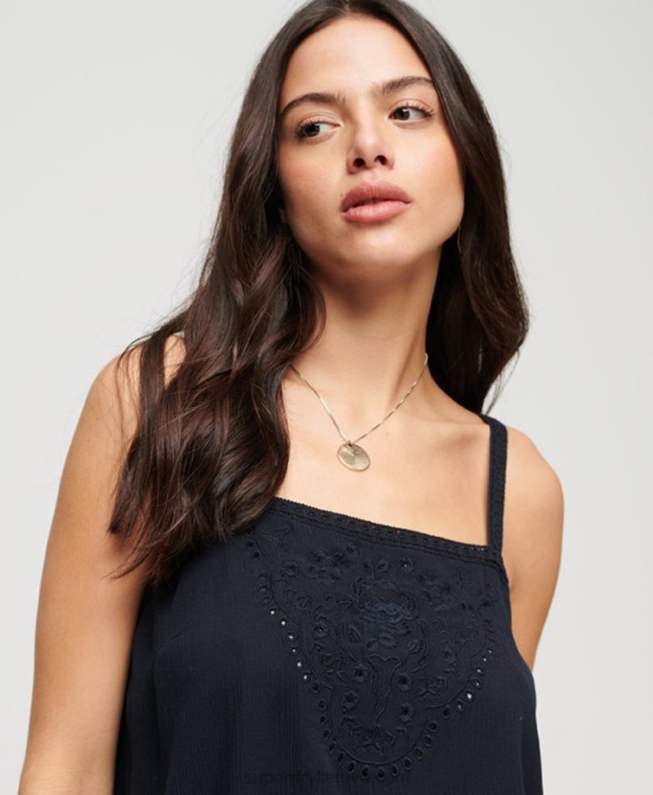 Superdry Embroidered Cami Top Navy Women