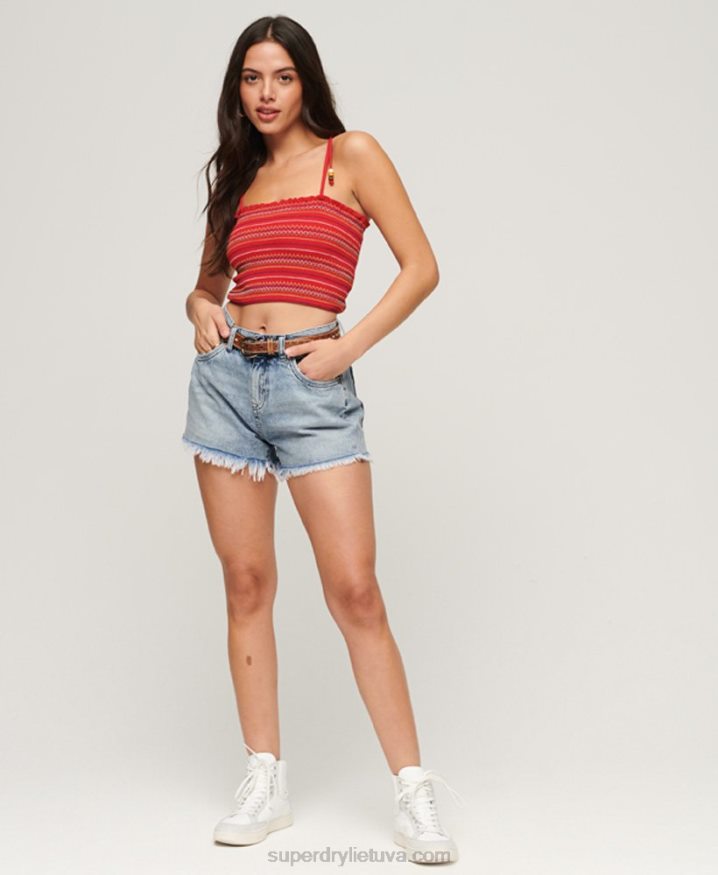 Superdry Embroidered Smocked Cami Top Red Women