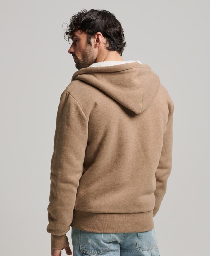 Superdry Essential Borg Lined Zip Hoodie Brown Men