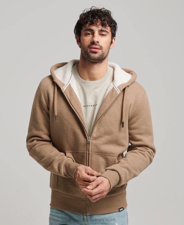 Superdry Essential Borg Lined Zip Hoodie Brown Men