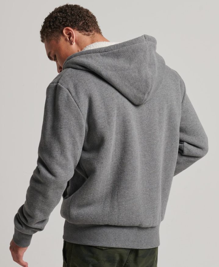 Superdry Essential Borg Lined Zip Hoodie Grey Men