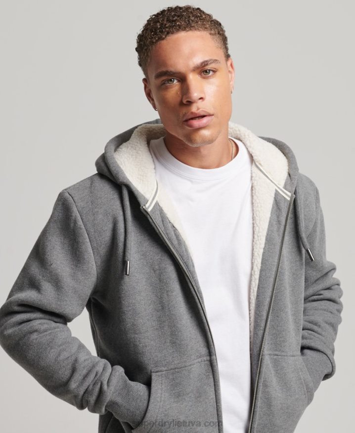 Superdry Essential Borg Lined Zip Hoodie Grey Men