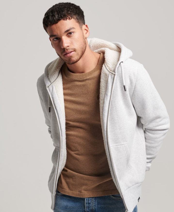 Superdry Essential Borg Lined Zip Hoodie Light Grey Men