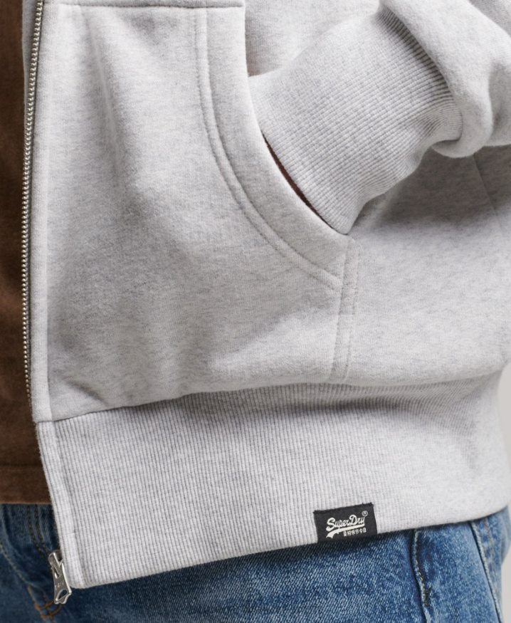 Superdry Essential Borg Lined Zip Hoodie Light Grey Men