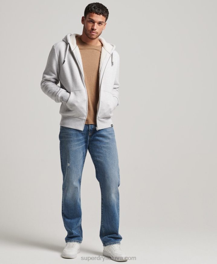 Superdry Essential Borg Lined Zip Hoodie Light Grey Men