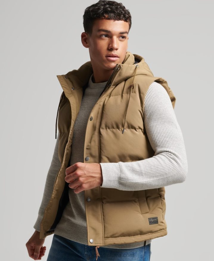 Superdry Everest Hooded Puffer Gilet Brown Men