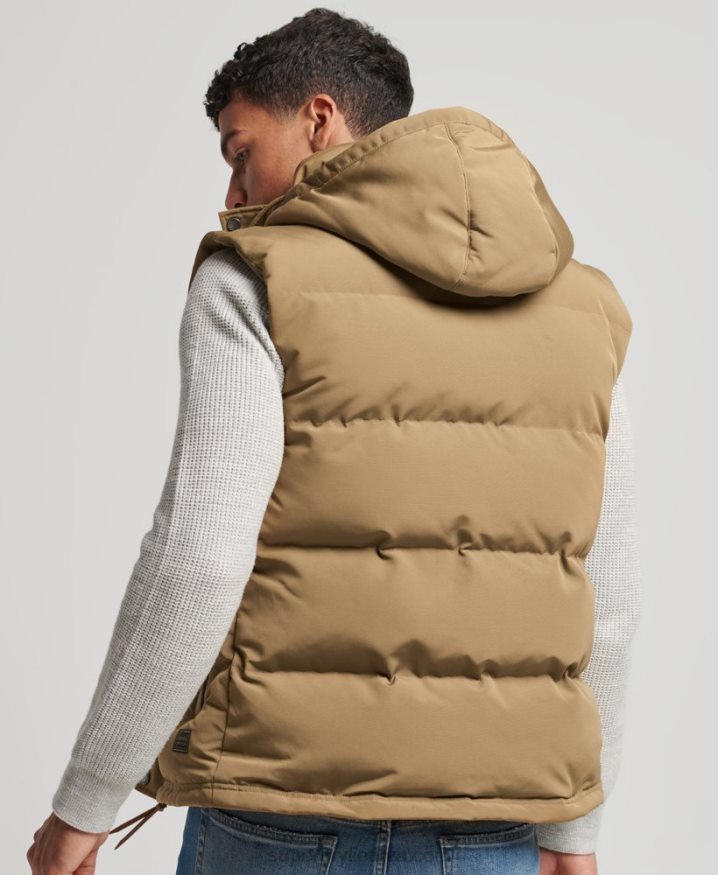 Superdry Everest Hooded Puffer Gilet Brown Men