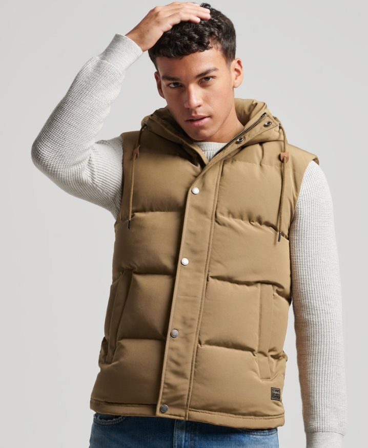 Superdry Everest Hooded Puffer Gilet Brown Men