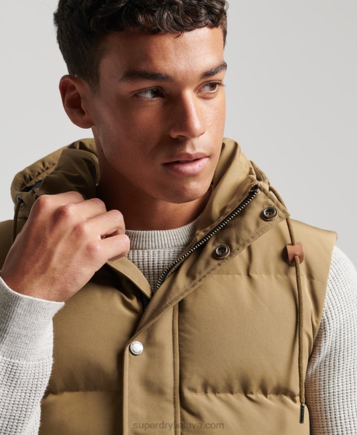 Superdry Everest Hooded Puffer Gilet Brown Men