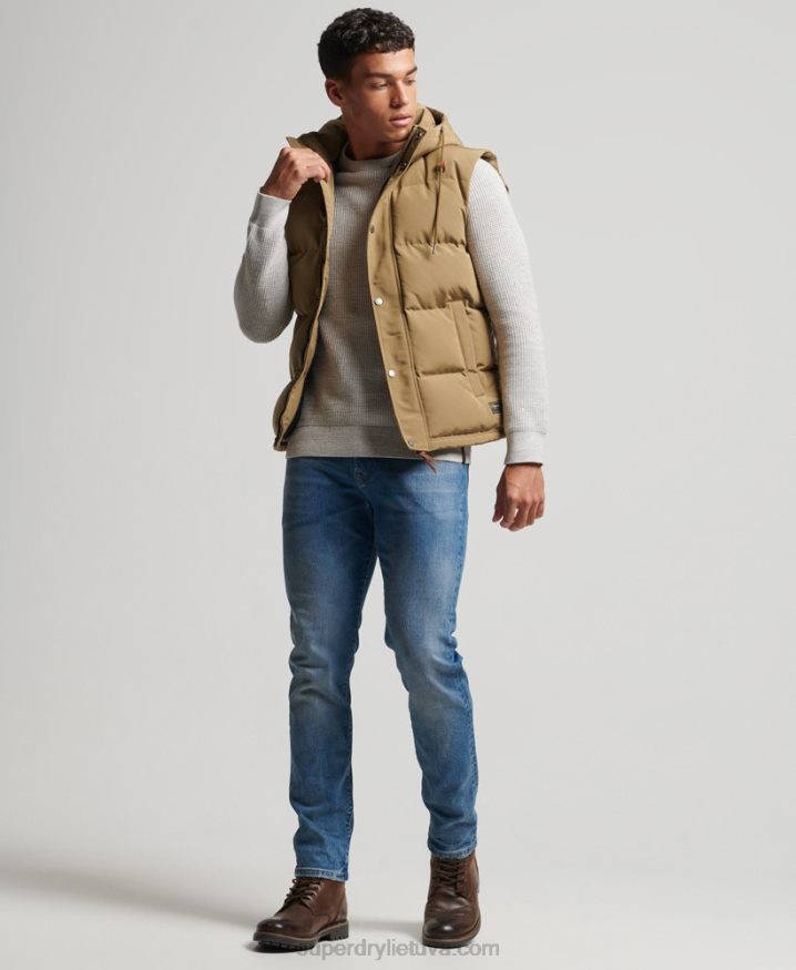 Superdry Everest Hooded Puffer Gilet Brown Men