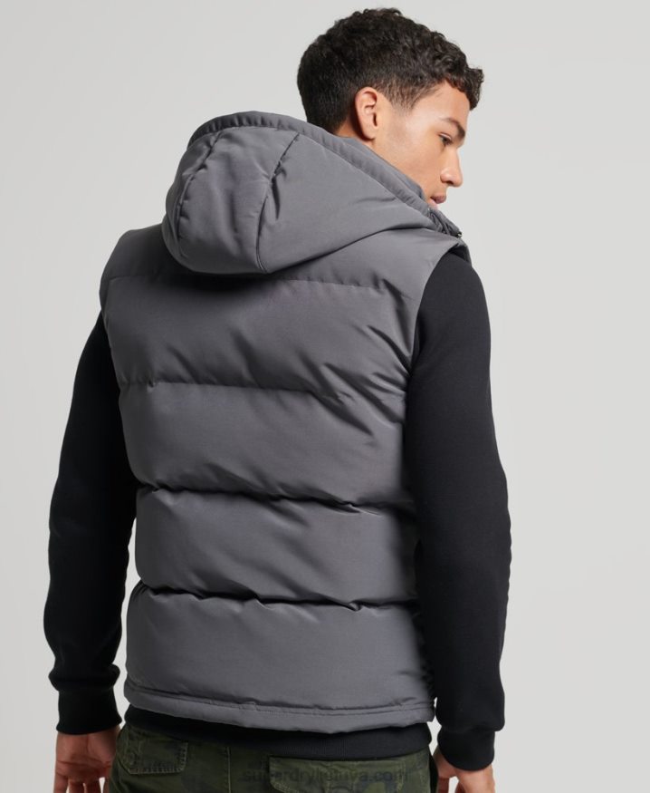 Superdry Everest Hooded Puffer Gilet Dark Grey Men