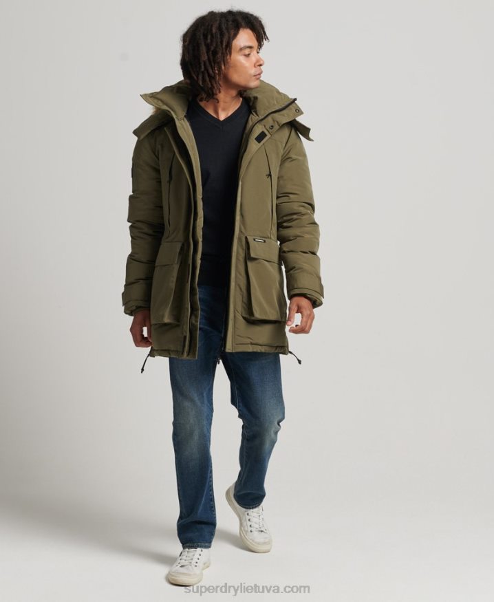 Superdry Faux Fur Hooded Everest Parka Jacket Khaki Men