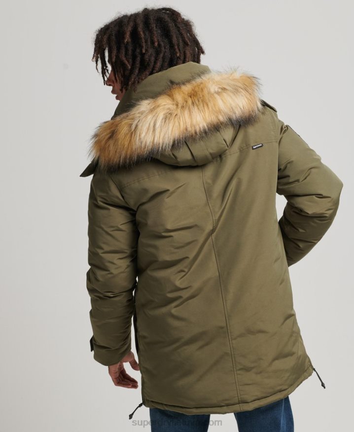 Superdry Faux Fur Hooded Everest Parka Jacket Khaki Men