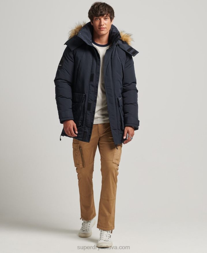 Superdry Faux Fur Hooded Everest Parka Jacket Navy Men