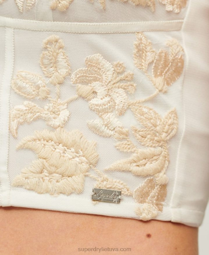 Superdry Floral Embroidered Corset Top Cream Women