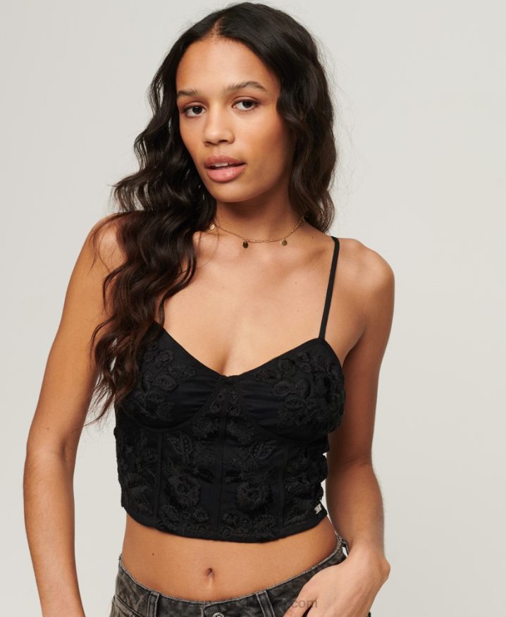 Superdry Floral Embroidered Corset Top Dark Grey Women