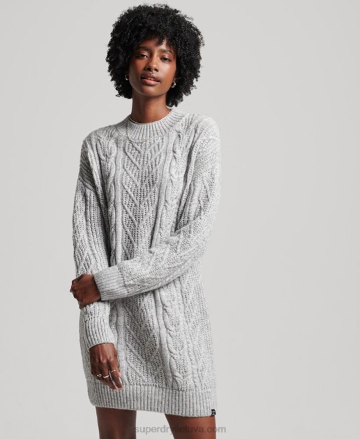 Superdry Florence Cable Knitted Dress Grey Women