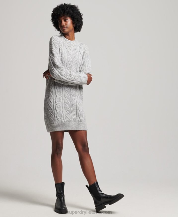 Superdry Florence Cable Knitted Dress Grey Women