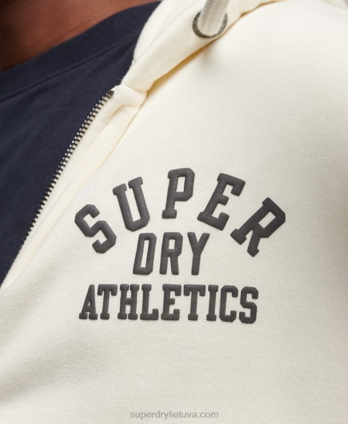 Superdry Gym Athletic Zip Hoodie Cream Men