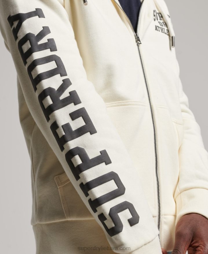 Superdry Gym Athletic Zip Hoodie Cream Men