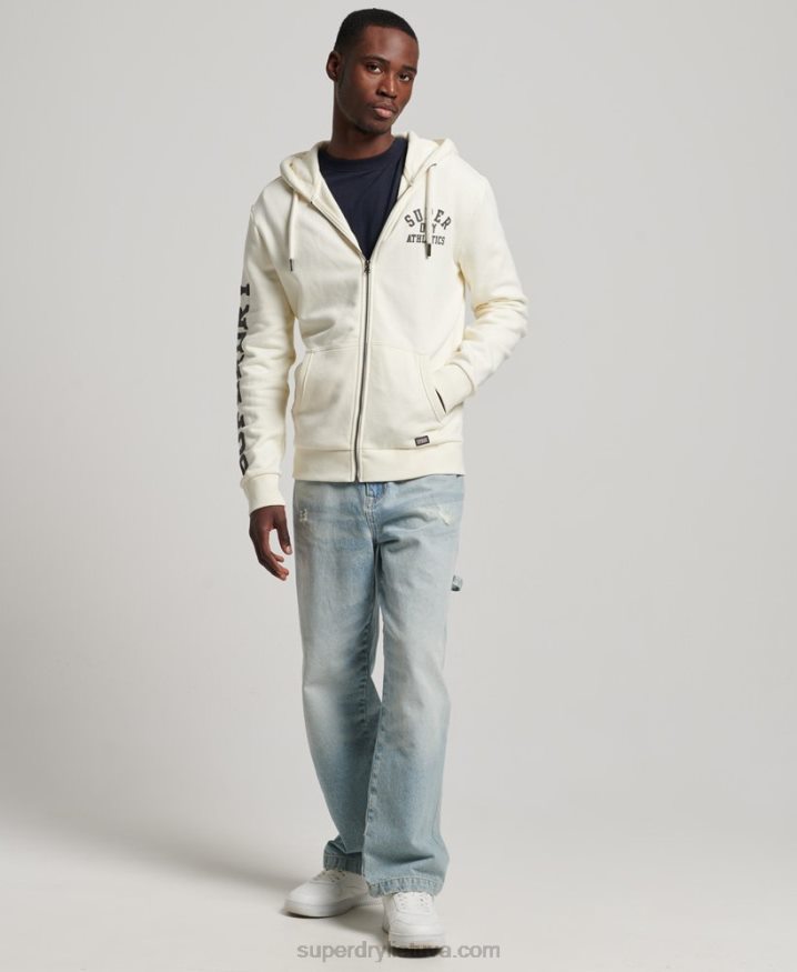 Superdry Gym Athletic Zip Hoodie Cream Men