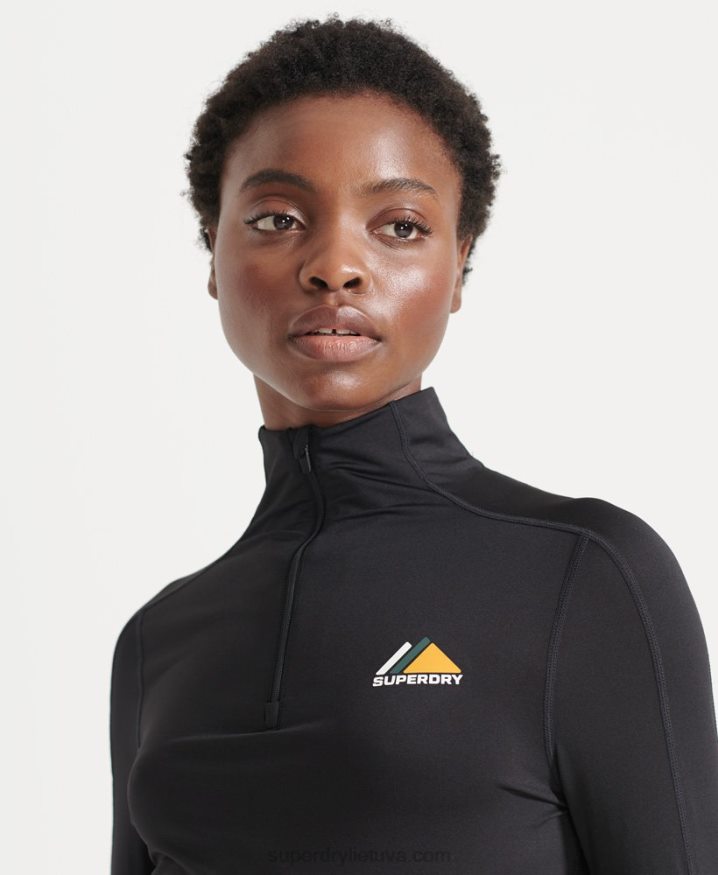 Superdry Half Zip Base Layer Top Black Women