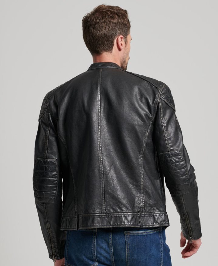 Superdry Heritage Leather Moto Racer Jacket Black Men